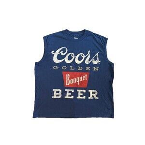 Coors Beer Banquet Tank Top Shirt Men XL Blue Spellout Golden Crew Wide Fit